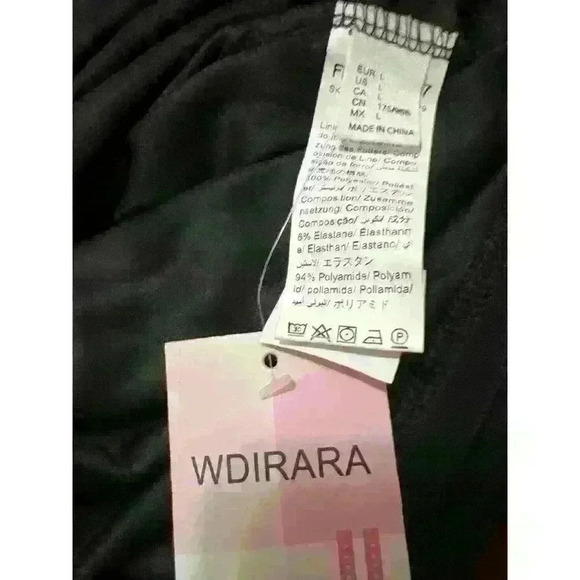 Wdirara Black Ruched Square Neck Long Sleeve Mini Dress NWT Size L - Picture 11 of 13